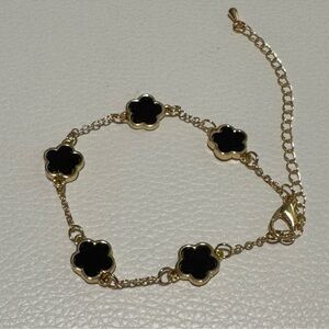 Gold Tone Black Clover Link Bracelet - Women Jewelry New NWT